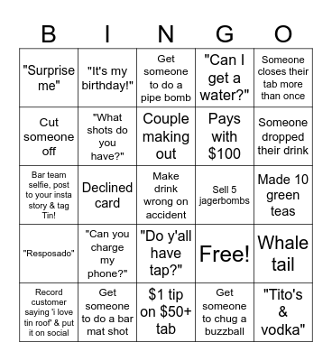 Tim Roof Bingo Card