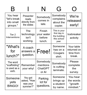 Professional Development BINGO Card