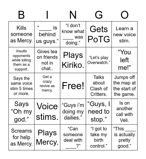 Chloe Bingo Card