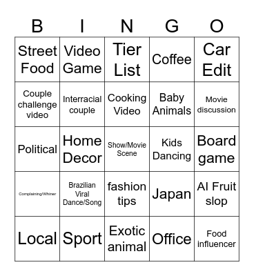 InstaBing Bingo Card