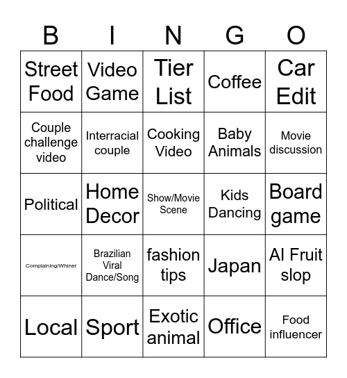 InstaBing Bingo Card