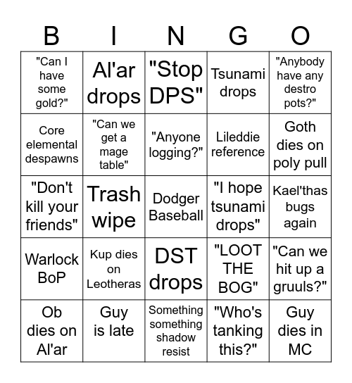 BSS Raid Bingo Card