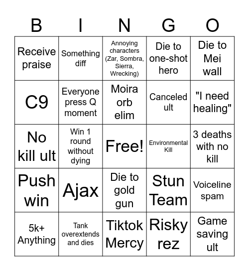 Overwatch 2 Bingo Card