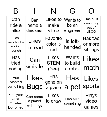 STEM Bingo Card
