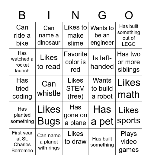 STEM Bingo Card