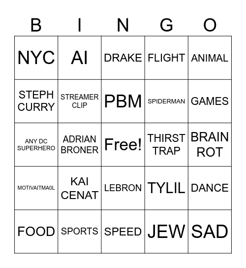 Untitled Bingo Card