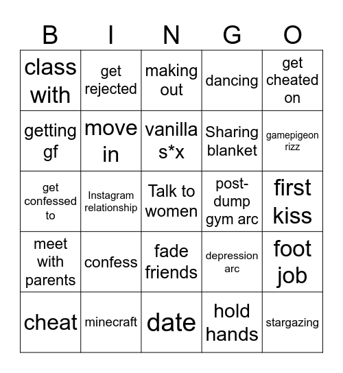 Relationship Bingo Card