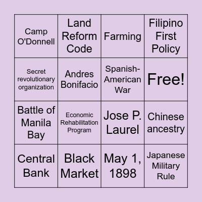 Spanish Colonization Bingo Card