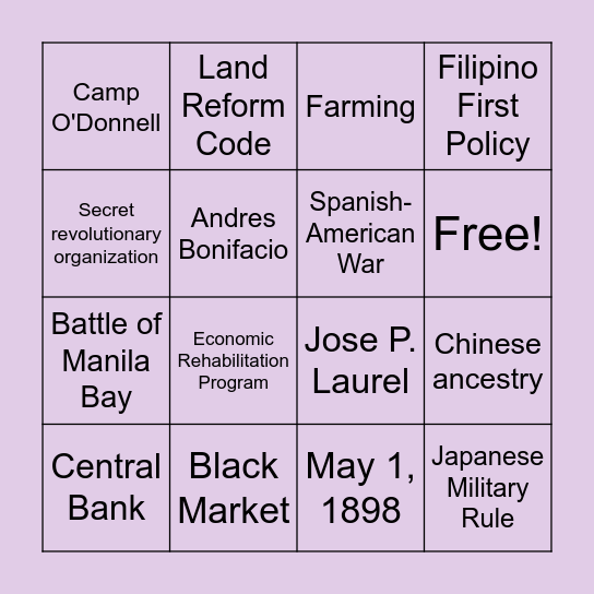 Spanish Colonization Bingo Card