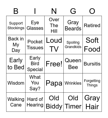 Old Folks Bingo Card