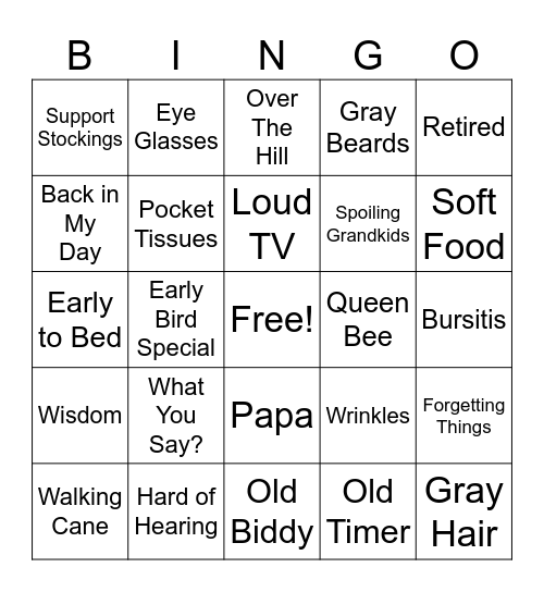 Old Folks Bingo Card