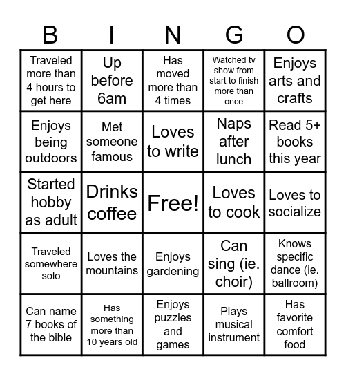 All About You Bingo Card