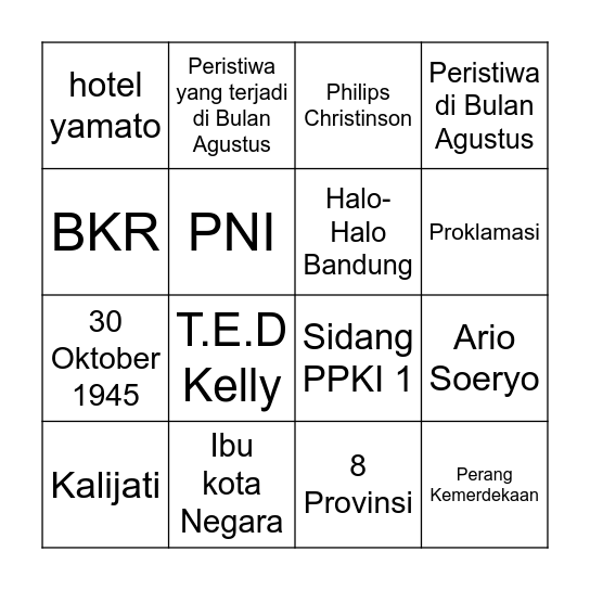 Sejarah Indonesia Bingo Card