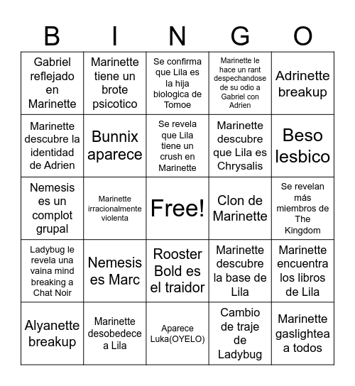 Nemesis Bingo Card