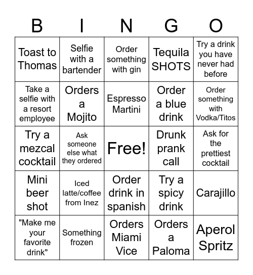 UNICO 2087 BAR CRAWL Bingo Card