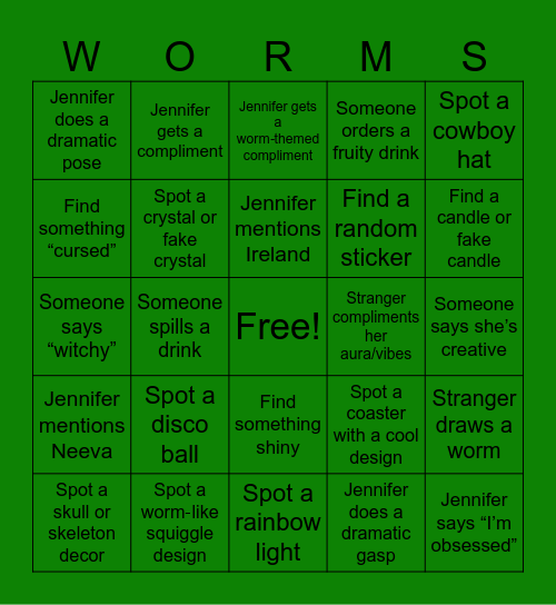 Wormy Bar Bingo Card