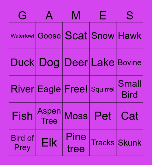 Wildlife Bingo Card
