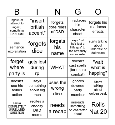 Kody in dnd Bingo Card