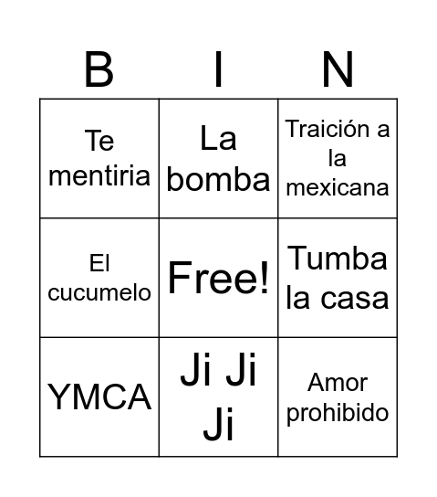 Bingo musical Bingo Card