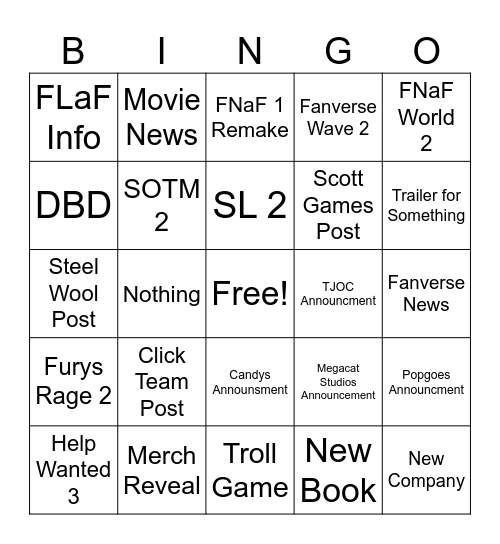 FNaF Anniversery Bingo Card