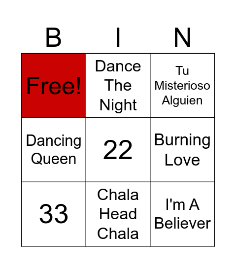 Bingo Musical Bingo Card