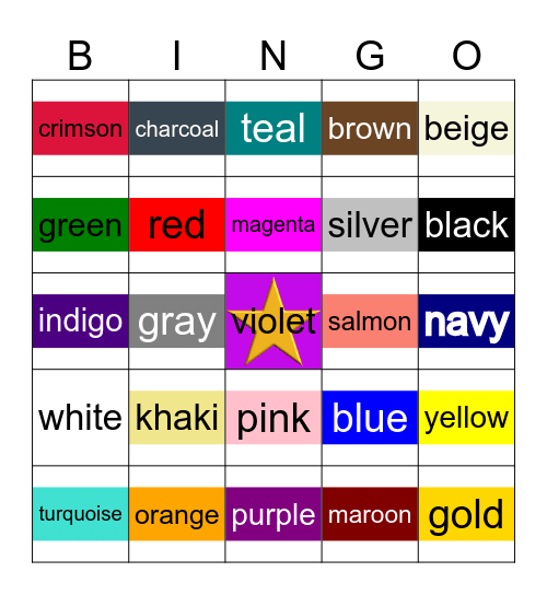 Colors Bingo Card