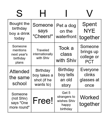 Shiv Cup Bingo Card