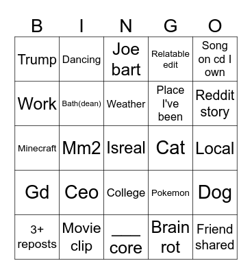 Tiktok bingo Card