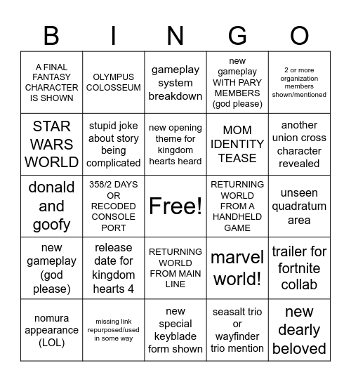 KINGDOM HEARTS 25TH ANNI Bingo Card