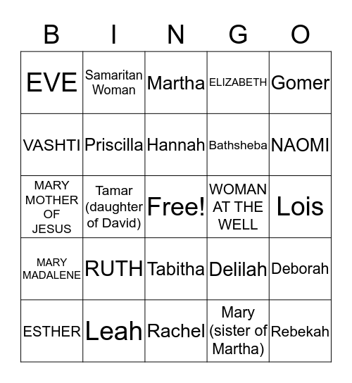 Women of the Bible Bingo Card