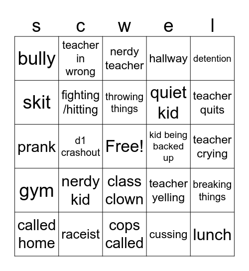 s c w e l Bingo Card