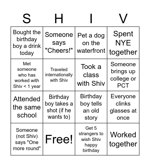 Shiv Cup Bingo Card