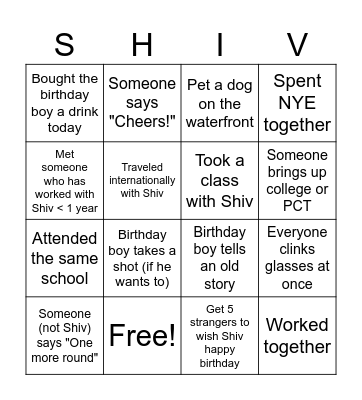 Shiv Cup Bingo Card