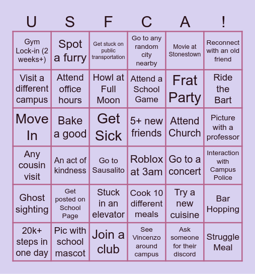 Senior Year Bingo Card