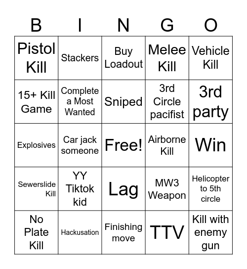 Rebirth Bingo Card