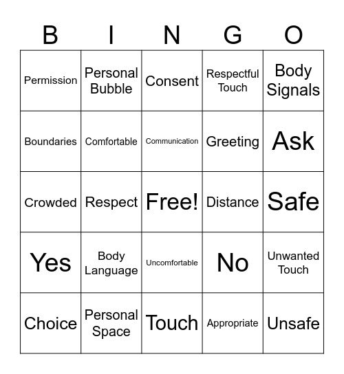 Personal Space Bingo Card