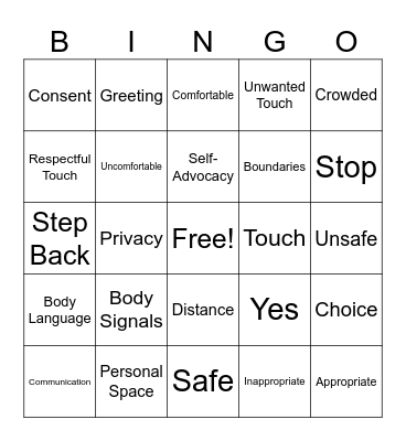 Personal Space Bingo Card