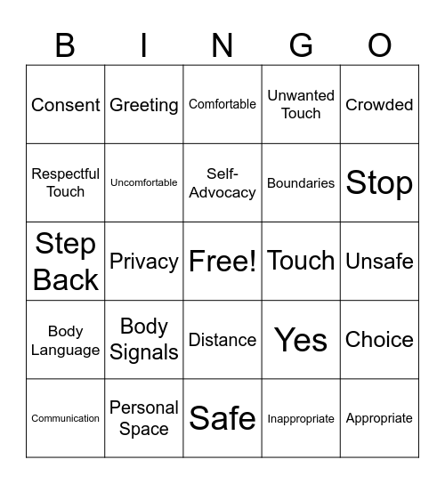Personal Space Bingo Card