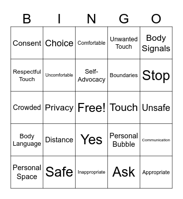 Personal Space Bingo Card