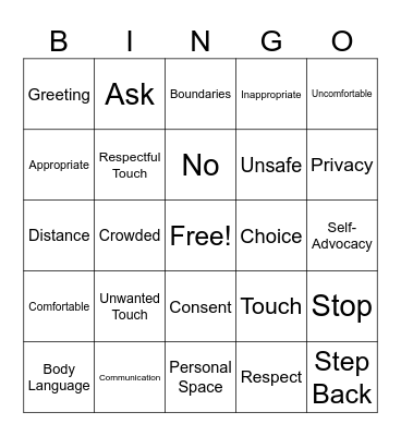 Personal Space Bingo Card