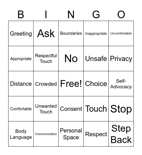 Personal Space Bingo Card