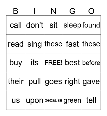 Sight Words 2B Bingo Card