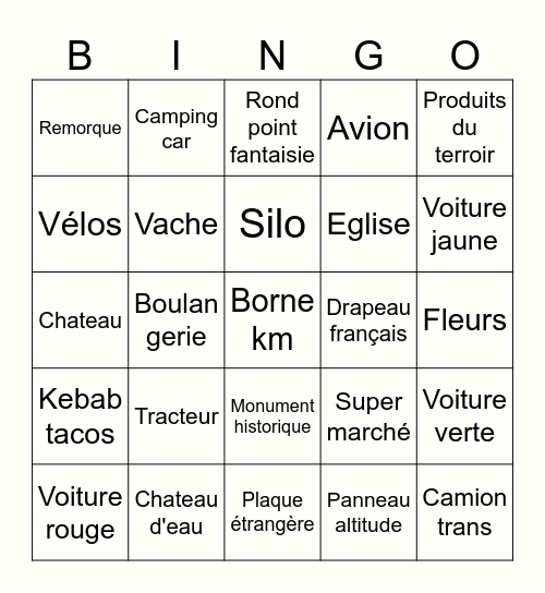 Bingo Route Bingo Card