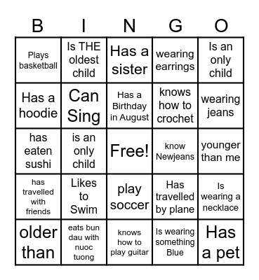 GET TO KNOW ME Bingo Card