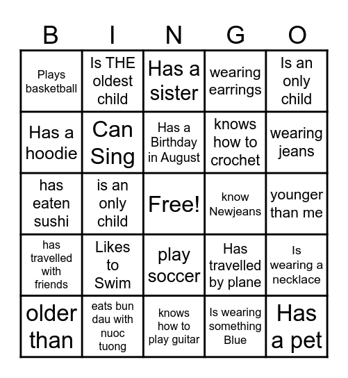 GET TO KNOW ME Bingo Card