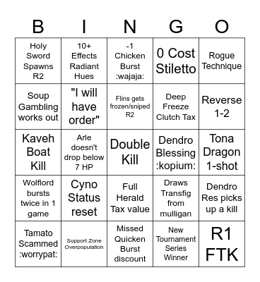 Luna VIII NA Majors Bingo Card