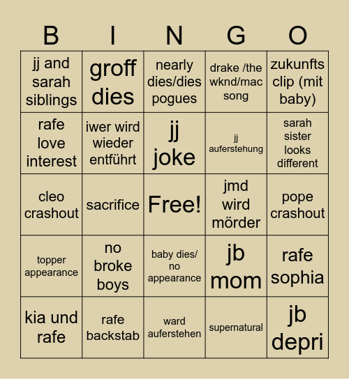 BingOBX Season Bingo Card