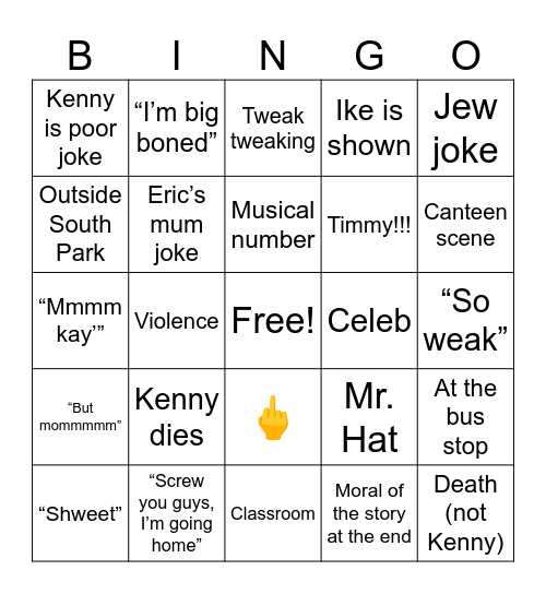 South park Bingo Card