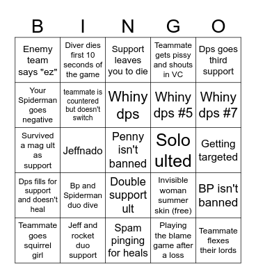 Marvelous rivals bingo Card