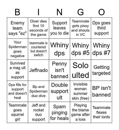 Marvelous rivals bingo Card